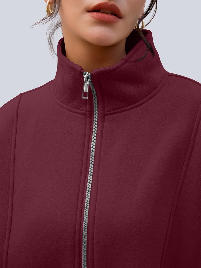 AUTOMET Womens Quarter Zip Oversized Sweatshirts Teen Fleece Pullover Hoodies 2026 Mock Neck Sweater Fall Workout Jacket WineRed XL - Image 5