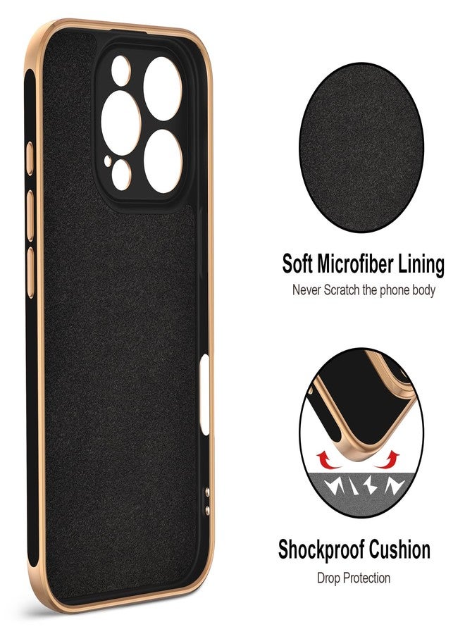 Hython for iPhone 16 Pro Max Case with Ring Stand, 360° Rotatable Ring Holder Magnetic Kickstand, Plating Rose Gold Edge Soft Cover Protective Phone Case for iPhone 16 Pro Max 6.9", Black - Image 3