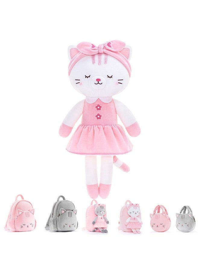 لازادا دمى قطط محشوة على شكل حيوان قطة قطط لعبة قطيفة هدايا للبنات الصغار باللون الأبيض مع رباط شعر 16 بوصة - Image 1