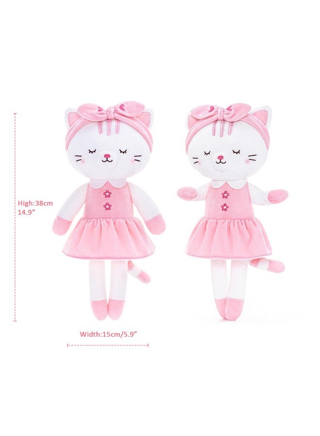 لازادا دمى قطط محشوة على شكل حيوان قطة قطط لعبة قطيفة هدايا للبنات الصغار باللون الأبيض مع رباط شعر 16 بوصة - Image 3