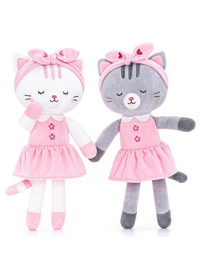 لازادا دمى قطط محشوة على شكل حيوان قطة قطط لعبة قطيفة هدايا للبنات الصغار باللون الأبيض مع رباط شعر 16 بوصة - Image 2