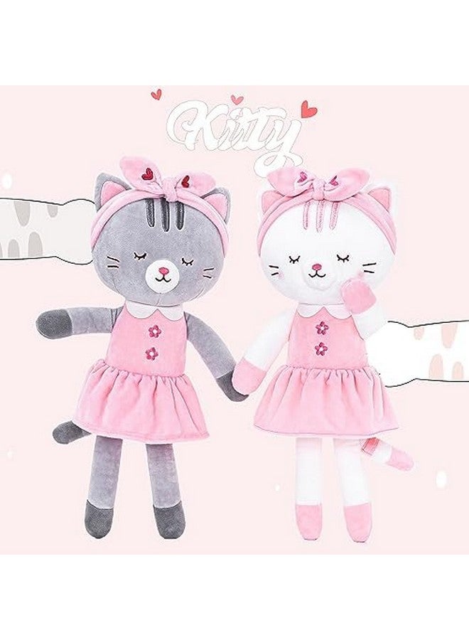 لازادا دمى قطط محشوة على شكل حيوان قطة قطط لعبة قطيفة هدايا للبنات الصغار باللون الأبيض مع رباط شعر 16 بوصة - Image 5