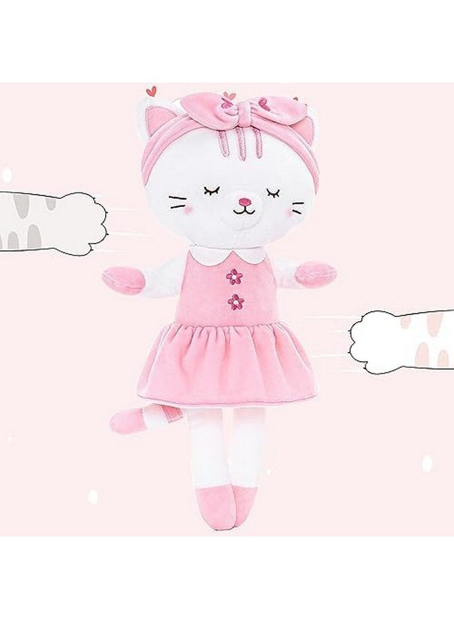 لازادا دمى قطط محشوة على شكل حيوان قطة قطط لعبة قطيفة هدايا للبنات الصغار باللون الأبيض مع رباط شعر 16 بوصة - Image 4