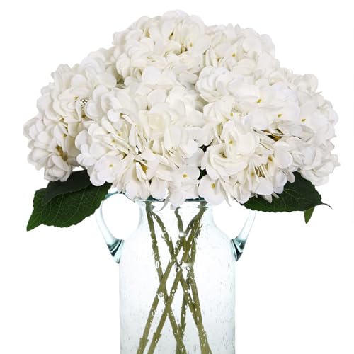 Kimura's Cabin 6pcs White Hydrangea Artificial Flowers Silk Fake Hydrangeas Faux Hydrangea Flowers with Stems for Wedding Bouquets Arrangement Home Table Centerpieces Baby Shower Party Decoration - Image 1