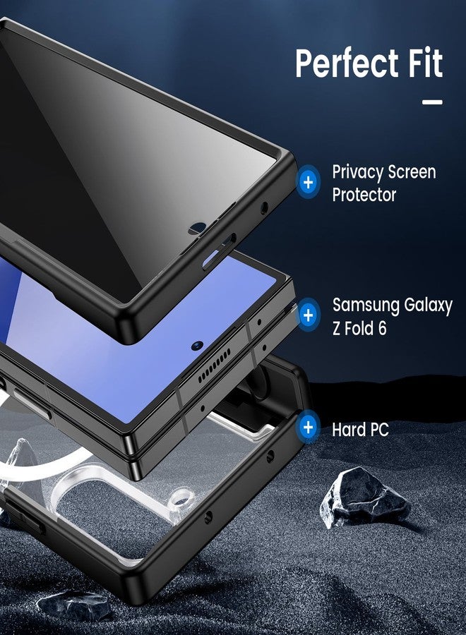 VEGO for Galaxy Z Fold 6 Case, with [Hinge Protection][Front Privacy Screen Protector], Compatible with MagSafe, Magnetic Anti-Peeping Translucent Protective Cover for Samsung Z Fold 6 - Black - Image 3
