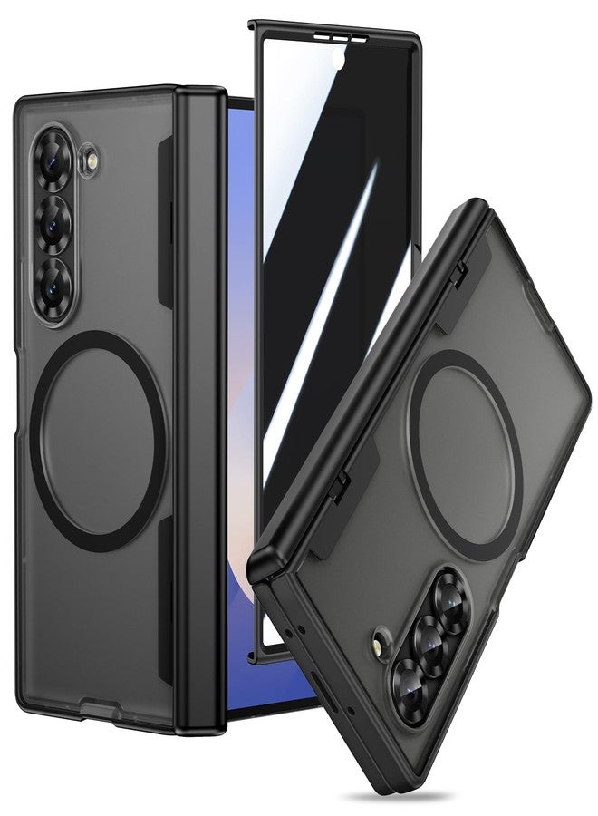 VEGO for Galaxy Z Fold 6 Case, with [Hinge Protection][Front Privacy Screen Protector], Compatible with MagSafe, Magnetic Anti-Peeping Translucent Protective Cover for Samsung Z Fold 6 - Black - Image 1