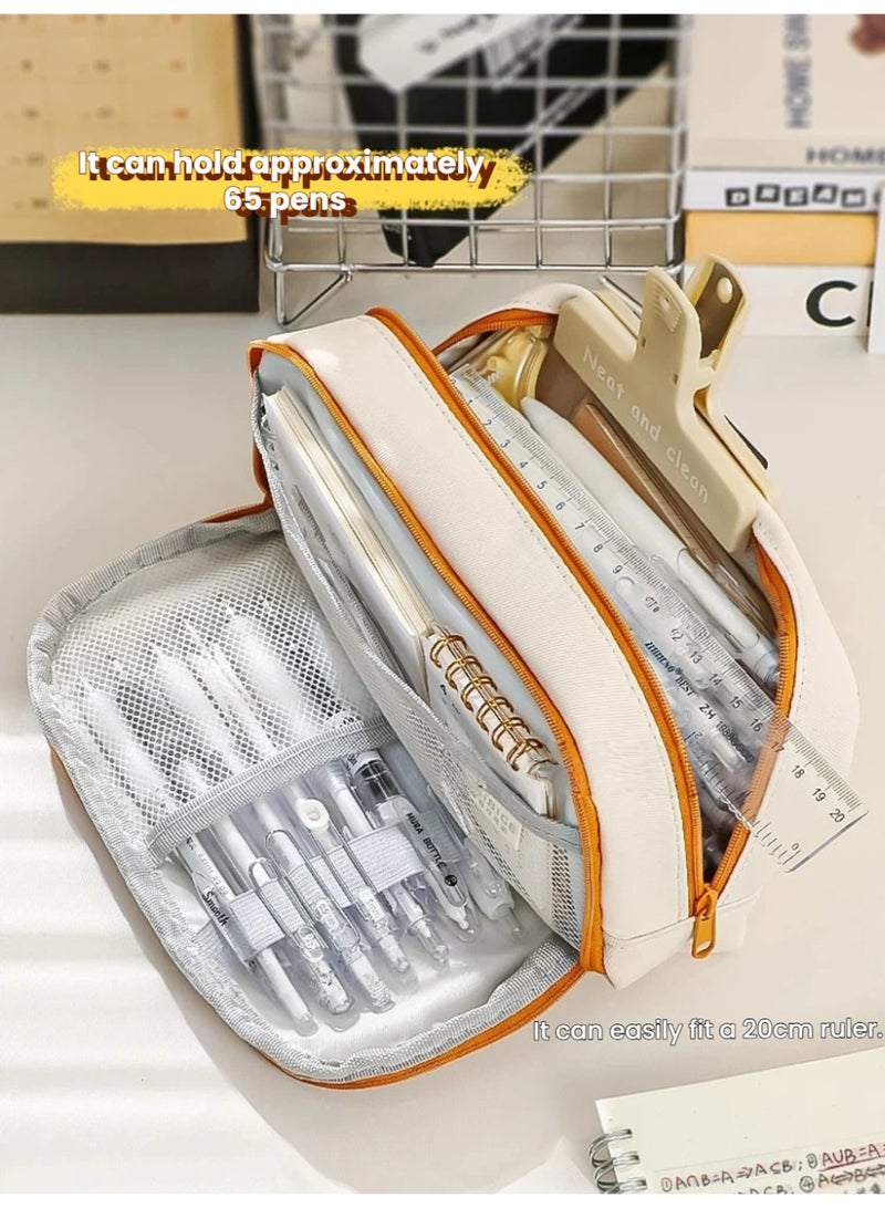Creeper-Style Off-White Pencil Case | Minecraft-Inspired Multi-Compartment Pen Holder | Large Capacity (Holds 65 Pens) - Image 2