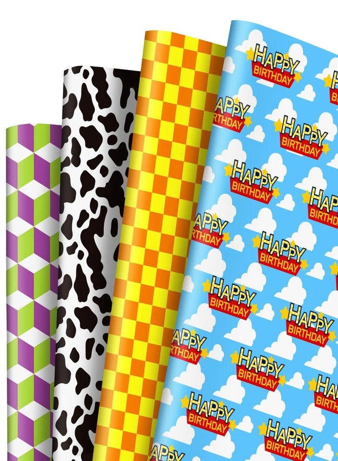 FYSUIMU 12 Sheets Cartoon Story Wrapping Paper - Not Roll - Cow Print Blue Sky Cloud Gift Wrap Paper Folded Flat for Birthday Baby Shower Party DIY Crafts, 19.7 x 27.6 Inch - Image 1