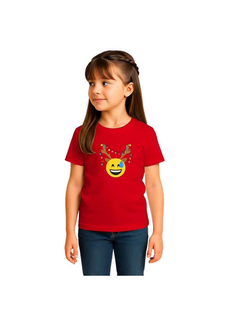 برينت شوب فور مي تي شيرت أحمر للأطفال من Christmas Emoji للفتيات - تي شيرت من القطن الناعم برقبة دائرية وأكمام قصيرة مع وجه مبتسم - رائع للحفلات - Image 3