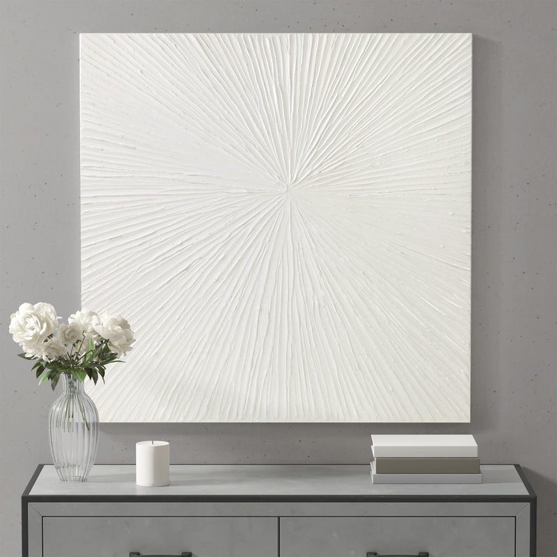 MADISON PARK SIGNATURE MADISON PARK SIGNATURE Sunburst Wall Art  Modern Resin Dimensional Radiant Color Hand Painted Home Dcor Abstract Textured White 30 W x 30 H x 125 D 