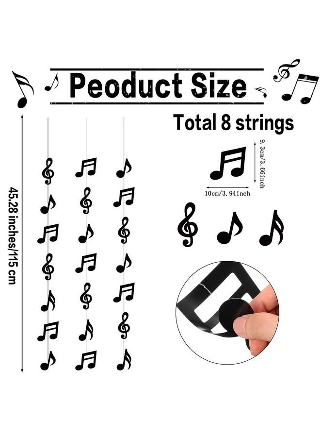 Cindeer Cindeer 8 Pcs Music Notes Party Decorations Musical Birthday Hanging Decorations Music Notes Paper Garland Banner for 50s 80s Birthday Baby Shower Wedding Party Supplies Ceiling Decor(Black)  - Image 2