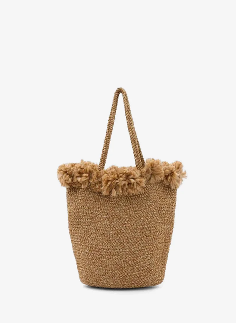Coteca Fringe-Detailed Wicker Shoulder Bag in Vizon.