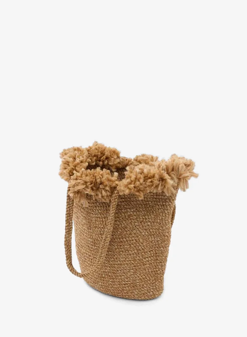Shule Bags  Coteca Fringe-Detailed Wicker Shoulder Bag in Vizon. for Women | Best Price UAE