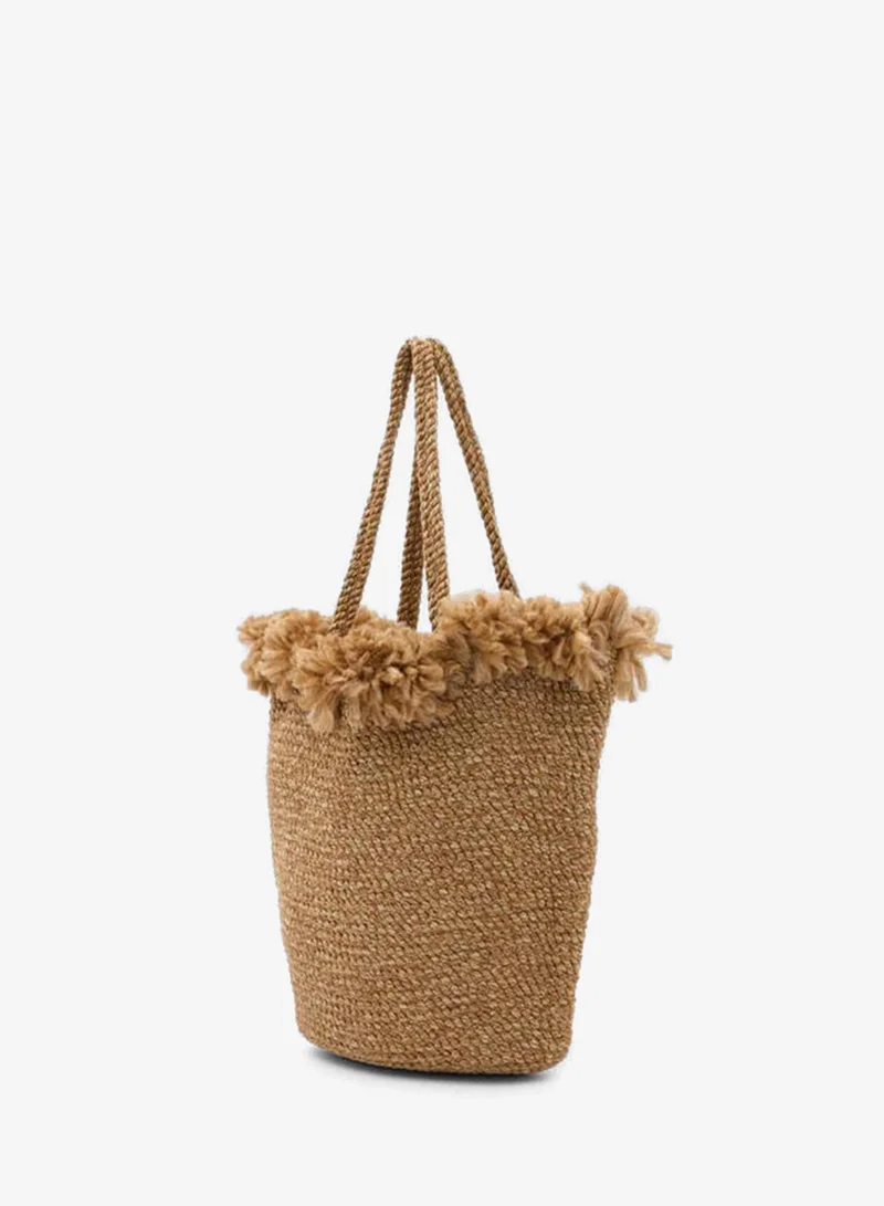 Shule Bags  Coteca Fringe-Detailed Wicker Shoulder Bag in Vizon. for Women | Best Price UAE