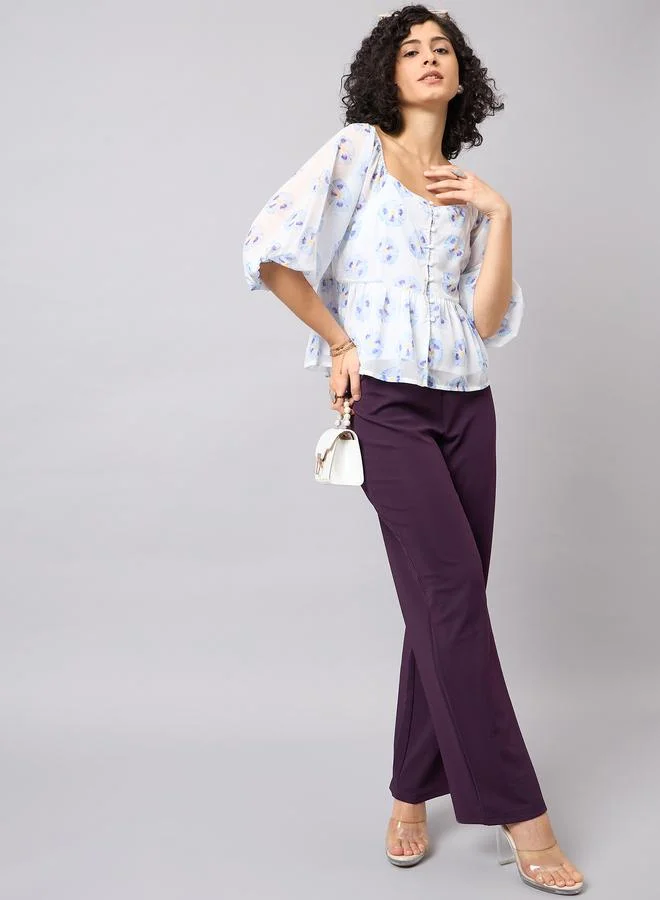 Kuwarii Floral Peplum Top with 3/4 Sleeves