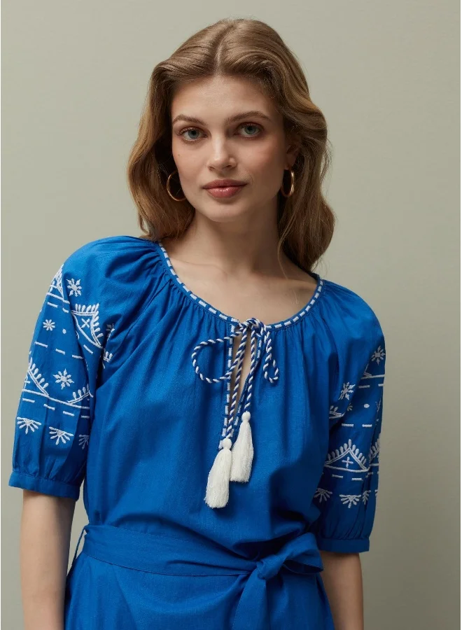 او في اس Ovs Piombo Midi Dress With Ethnic Embroidery