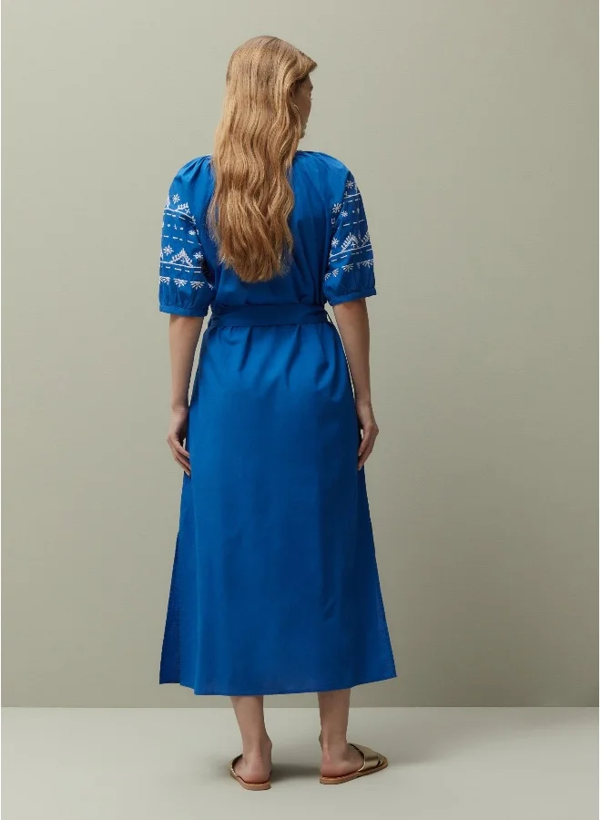 او في اس Ovs Piombo Midi Dress With Ethnic Embroidery