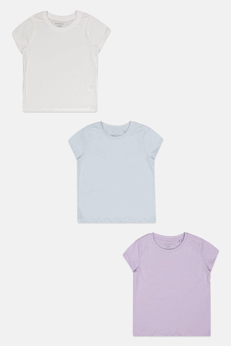 English Laundry Toddlers Girl 3 Packs Crew Neck Short Sleeves Solid T-Shirt Set, Multicolor - Image 2
