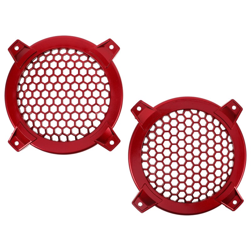 Car Audio Speaker Covers Plastic Mesh Round Speaker Grill Cover Sound Optimization 4 Inch Automotive Design Red 2Pcs - Image 1