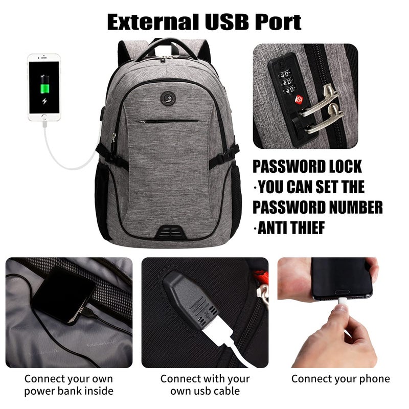 SHRRADOO Travel Laptop Backpack, Business Anti Theft Slim Durable Laptops Backpack with USB Charging Port, College High School Computer Bag for Men Women Fits 17 Inch Notebook - Image 3