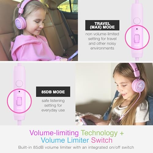 MEE audio KidJamz KJ55 Safe Listening USB-C Headphones for Children with Multicolor LED Lights, Volume Limiter, & Microphone; On-Ear Wired Kids Headset for iPhone 16, iPad, & USB Type C Devices (Pink) - Image 2