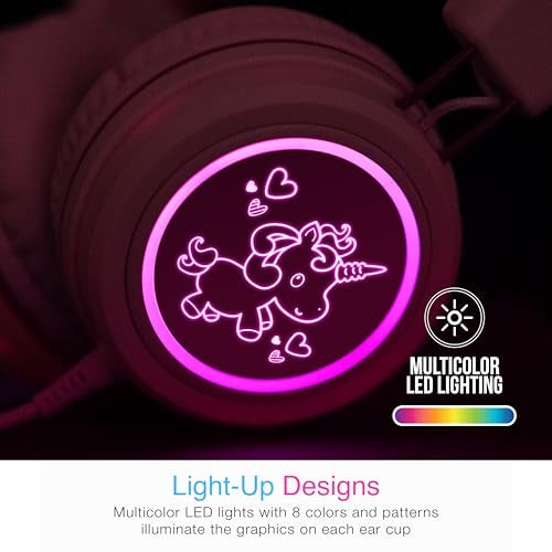 MEE audio KidJamz KJ55 Safe Listening USB-C Headphones for Children with Multicolor LED Lights, Volume Limiter, & Microphone; On-Ear Wired Kids Headset for iPhone 16, iPad, & USB Type C Devices (Pink) - Image 3