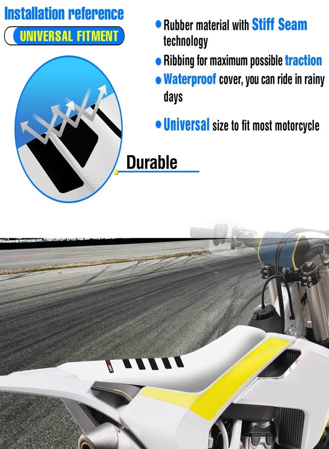 MCHMFG غطاء مقعد دراجة نارية عالمي من MCHMFG، مانع للانزلاق، مطاطي مخطط، مانع للانزلاق، ختم ناعم لـ CRF WR WRF RMZ YZF SXF EXC EXC XC SX CR KLX دراجة ترابية، دراجة موتوكروس، دراجة نارية للطرق الوعرة (أبيض) - Image 5