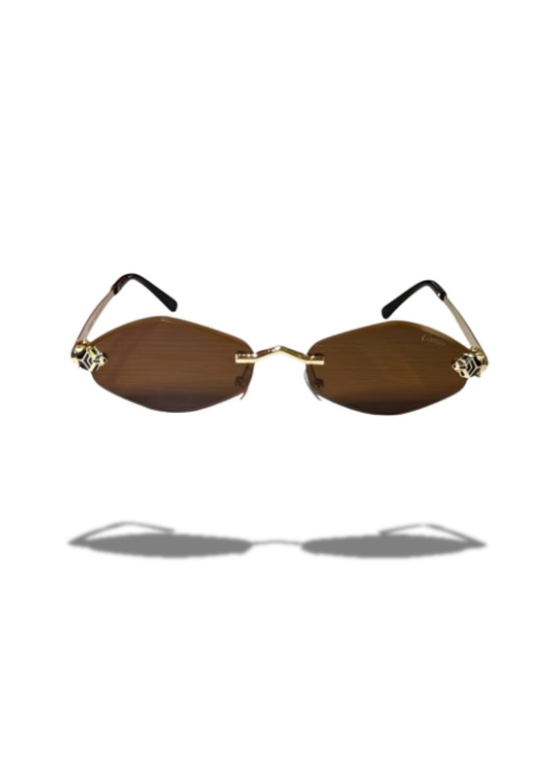 إم إي سي نظارات شمسية نسائية أنيقة بدون إطار على شكل ماسة بطبعة جلد النمر - إكسسوار عصري - Image 1