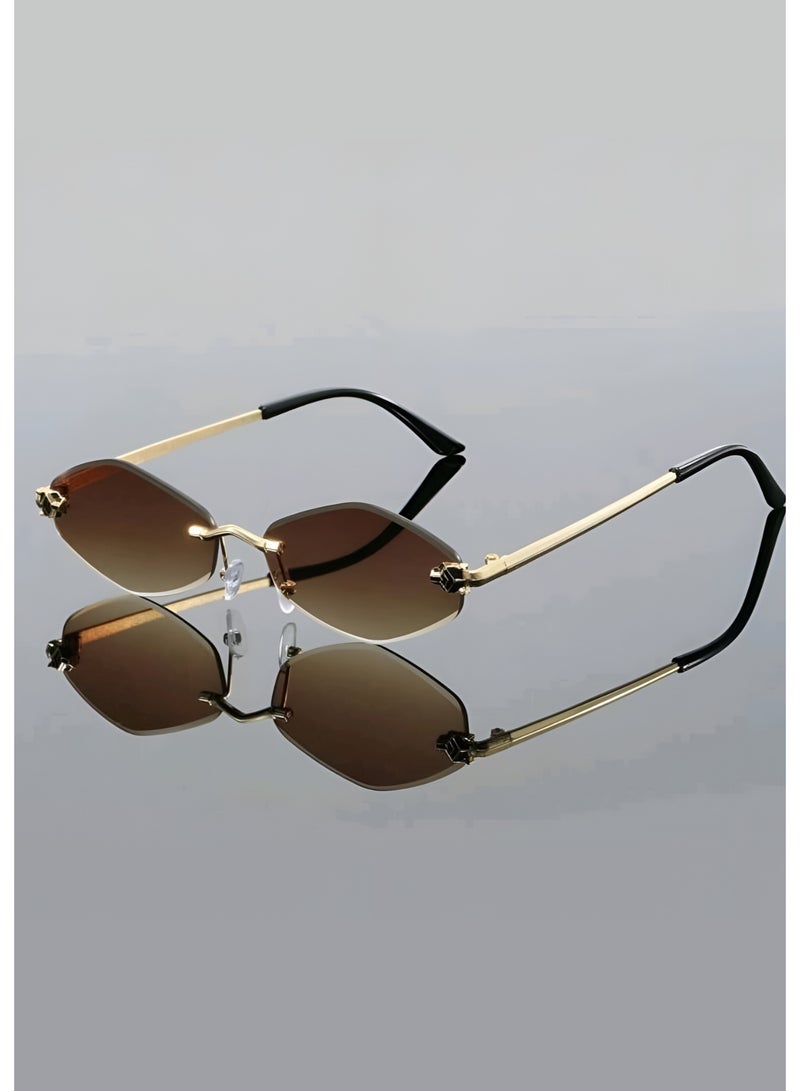 إم إي سي نظارات شمسية نسائية أنيقة بدون إطار على شكل ماسة بطبعة جلد النمر - إكسسوار عصري - Image 2