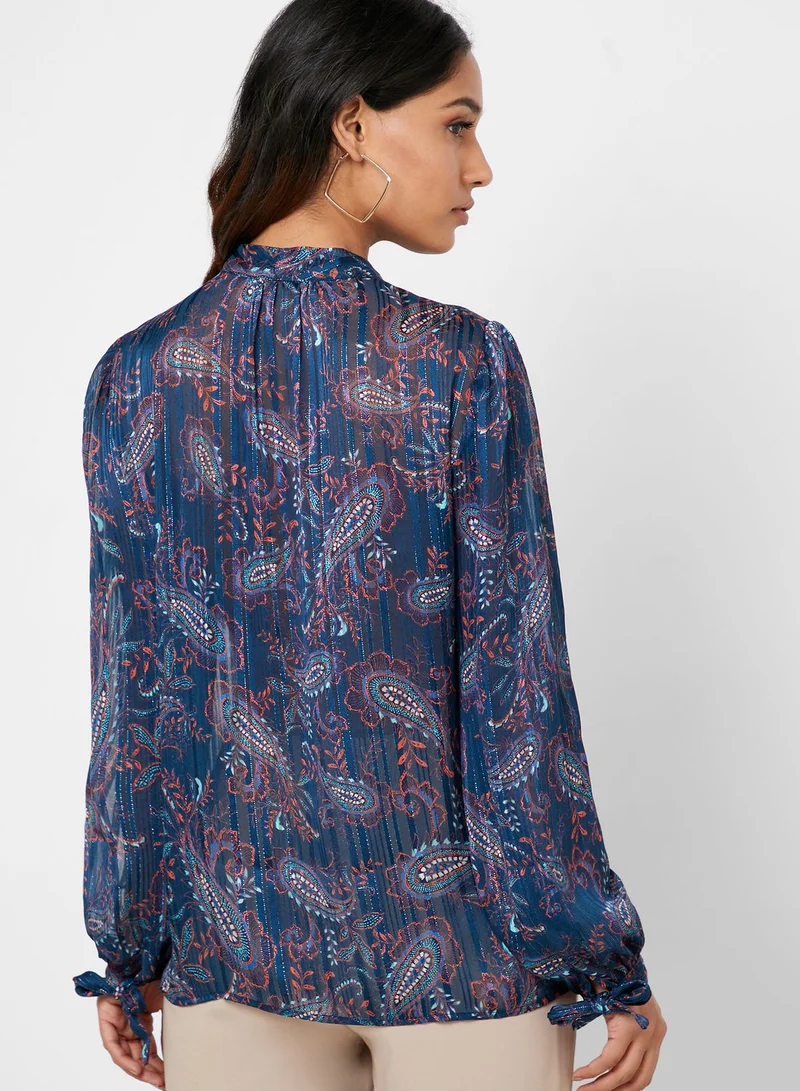 MANGO Tie Neck Paisley Print Top