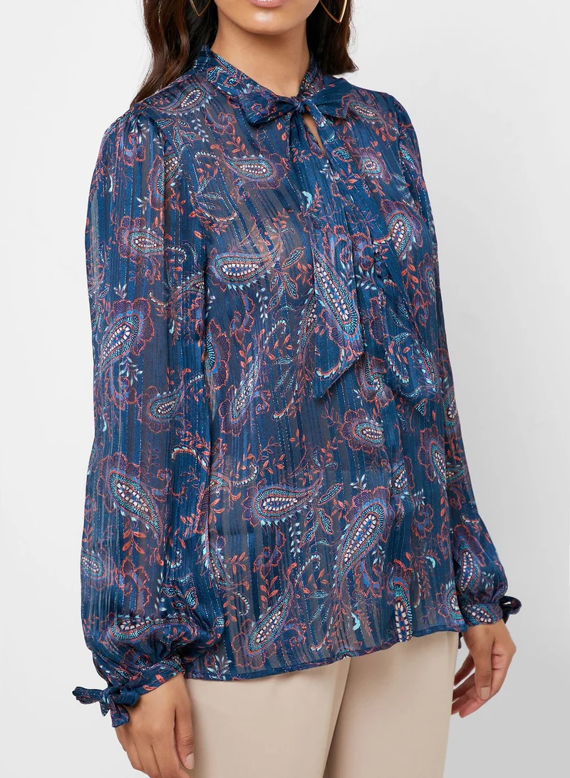 MANGO Tie Neck Paisley Print Top