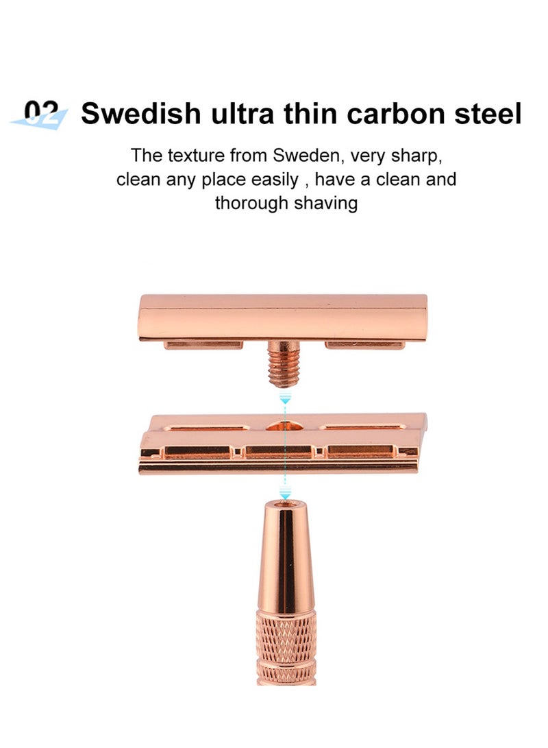 Double Edge Safety Razor Set Rose Gold with 10 Piece Blade - Image 4