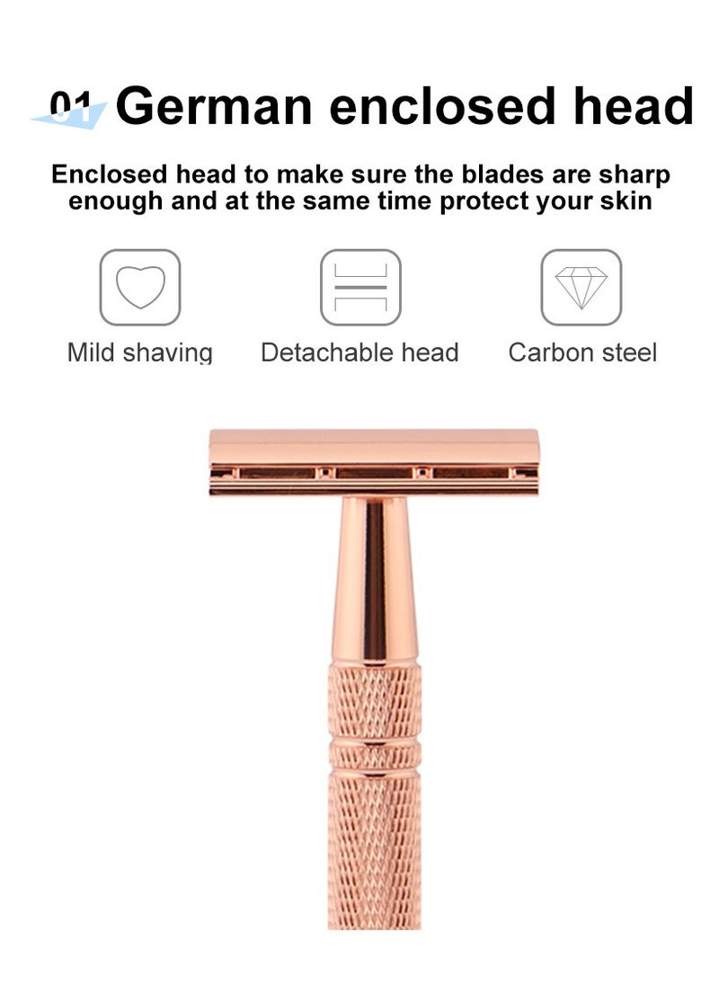 Double Edge Safety Razor Set Rose Gold with 10 Piece Blade - Image 3