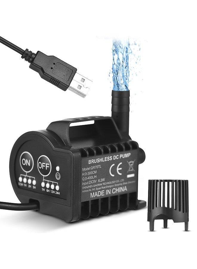 Generic Mini 5V Water Pump with 4 Gear On/Off Timing, Acceleration and Deceleration Function, Max 400L/H Flow 9.8ft Lift, 6.5ft USB Charging Cable and Suction Cup Base for Tank, Pond, Aquarium, Pet Drinking - Image 1