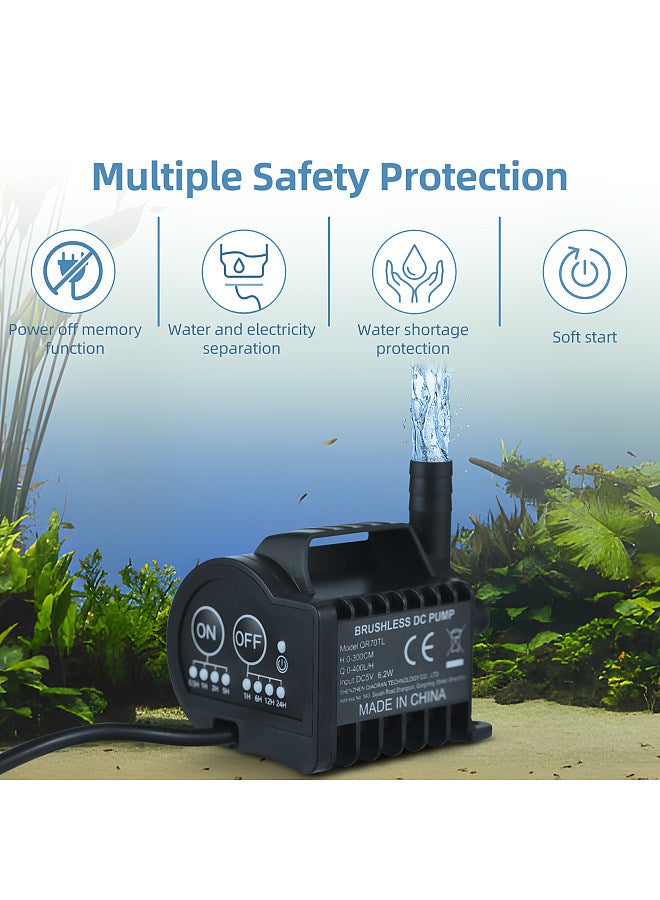Generic Mini 5V Water Pump with 4 Gear On/Off Timing, Acceleration and Deceleration Function, Max 400L/H Flow 9.8ft Lift, 6.5ft USB Charging Cable and Suction Cup Base for Tank, Pond, Aquarium, Pet Drinking - Image 4