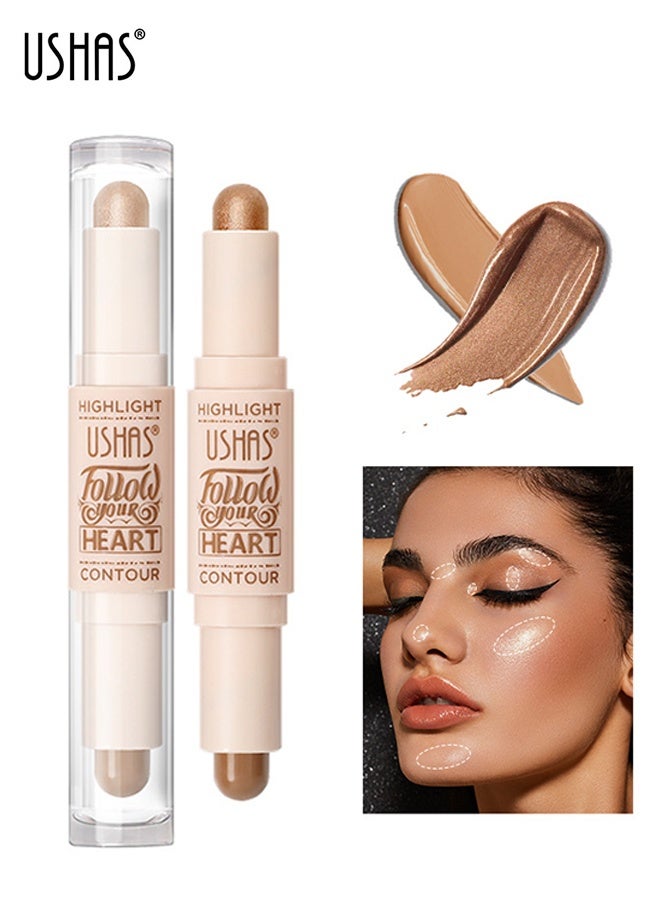 Ushas Highlight Contour Stick 2 in 1 Dualended Makeup Shading Stick MultiColor Concealer Shadow Pen 3D Body Face Brightens Shades Pencil Contour Concealer Highlighter Stick #02 - Image 1
