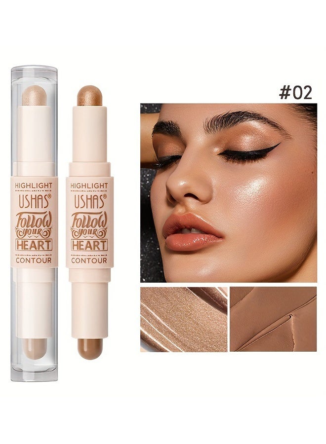 Ushas Highlight Contour Stick 2 in 1 Dualended Makeup Shading Stick MultiColor Concealer Shadow Pen 3D Body Face Brightens Shades Pencil Contour Concealer Highlighter Stick #02 - Image 2