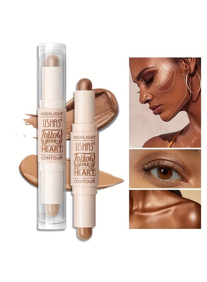Ushas Highlight Contour Stick 2 in 1 Dualended Makeup Shading Stick MultiColor Concealer Shadow Pen 3D Body Face Brightens Shades Pencil Contour Concealer Highlighter Stick #02 - Image 3