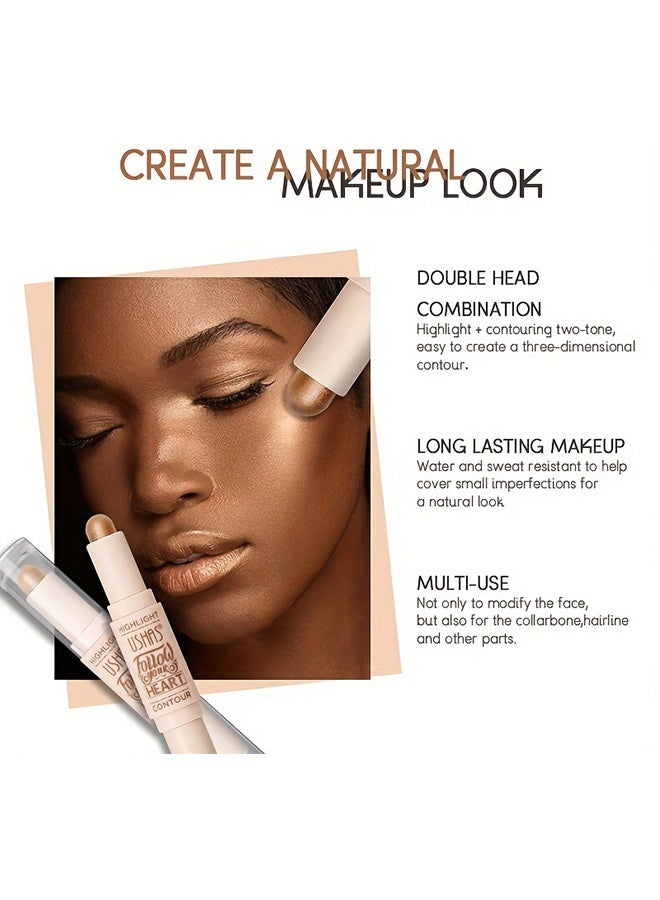 Ushas Highlight Contour Stick 2 in 1 Dualended Makeup Shading Stick MultiColor Concealer Shadow Pen 3D Body Face Brightens Shades Pencil Contour Concealer Highlighter Stick #02 - Image 5