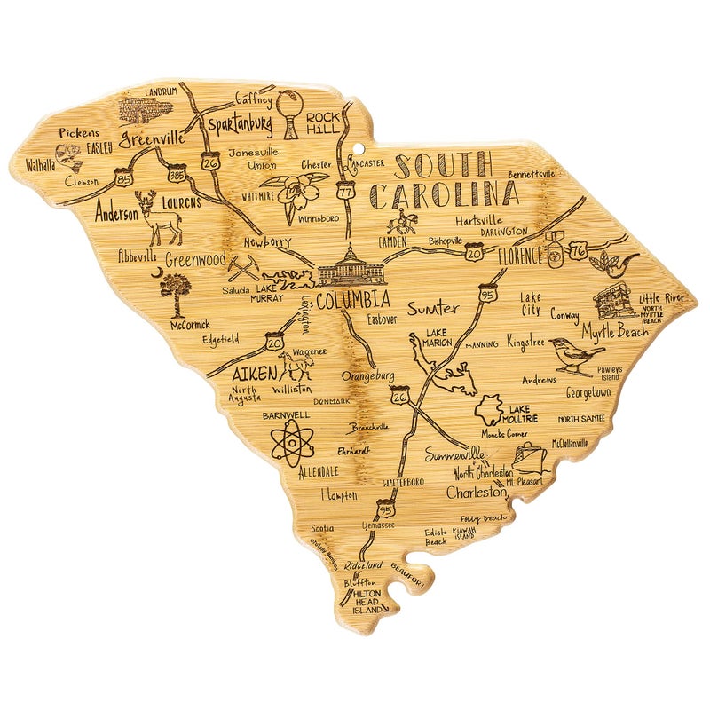 Totally Bamboo Destination South Carolina State Shaped Serving and Cutting Board Includes Hang Tie for Wall Display