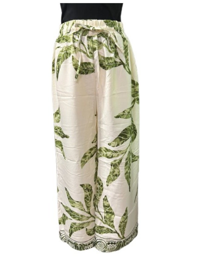 بنطلون كتان واسع الساقين مريح وجيد التهوية، مطبوع، بمقاس حر للنساء - Image 1