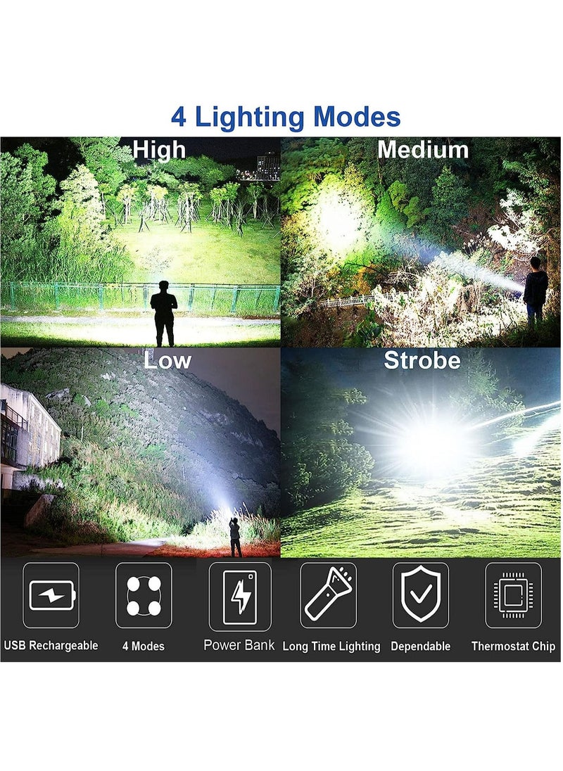 Rechargeable Spotlight Flashlight High Lumens, 90000 Lumen Super Bright spot Light with 4 Modes & USB Output, Waterproof Handheld LED Spotlight with Tripod, Powerful Searchlight for Camping/Emergency