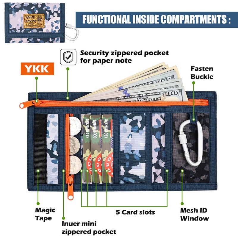 RE ROUGH ENOUGH Rough Enough Boys Wallet for Kids Preppy Teens Neck Lanyard Wallet with Keychain Blue Camo - Image 5