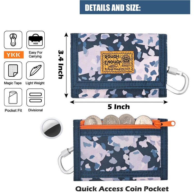 RE ROUGH ENOUGH Rough Enough Boys Wallet for Kids Preppy Teens Neck Lanyard Wallet with Keychain Blue Camo - Image 4