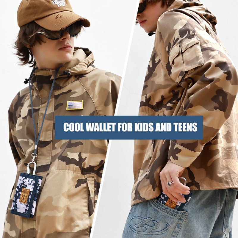 RE ROUGH ENOUGH Rough Enough Boys Wallet for Kids Preppy Teens Neck Lanyard Wallet with Keychain Blue Camo - Image 2