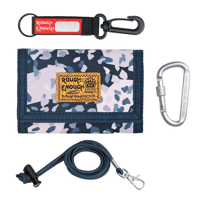 RE ROUGH ENOUGH Rough Enough Boys Wallet for Kids Preppy Teens Neck Lanyard Wallet with Keychain Blue Camo - Image 1