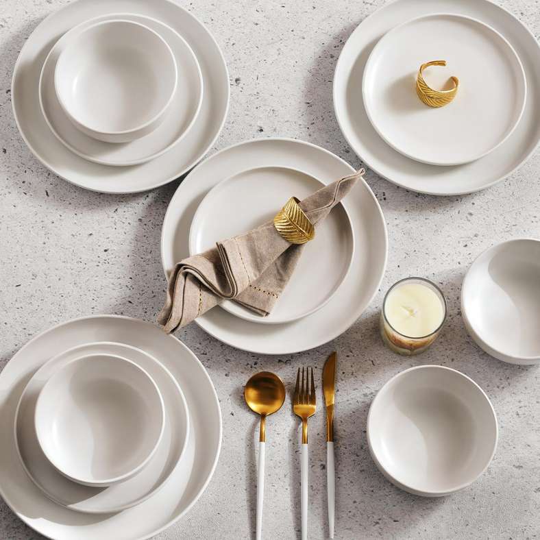 Pan Home 12-Piece Stoneware Dinner Set - White