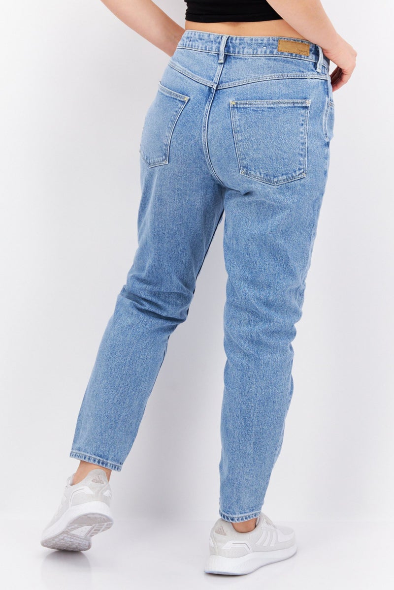 ESPRIT Women Mom Fit Washed Stretchable Jeans, Light Blue - Image 4