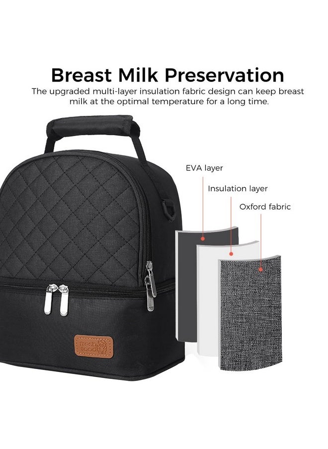 Zibuyu - ® Breastmilk Storage Bag With Ice Pack, Double Layer Breastmilk Warmer Insulated Bag With Strap, Fits 6 Ounces Bottles, Waterproof Breast Mommy Diaper Backpack Bento Box Backpack, Black - Image 1