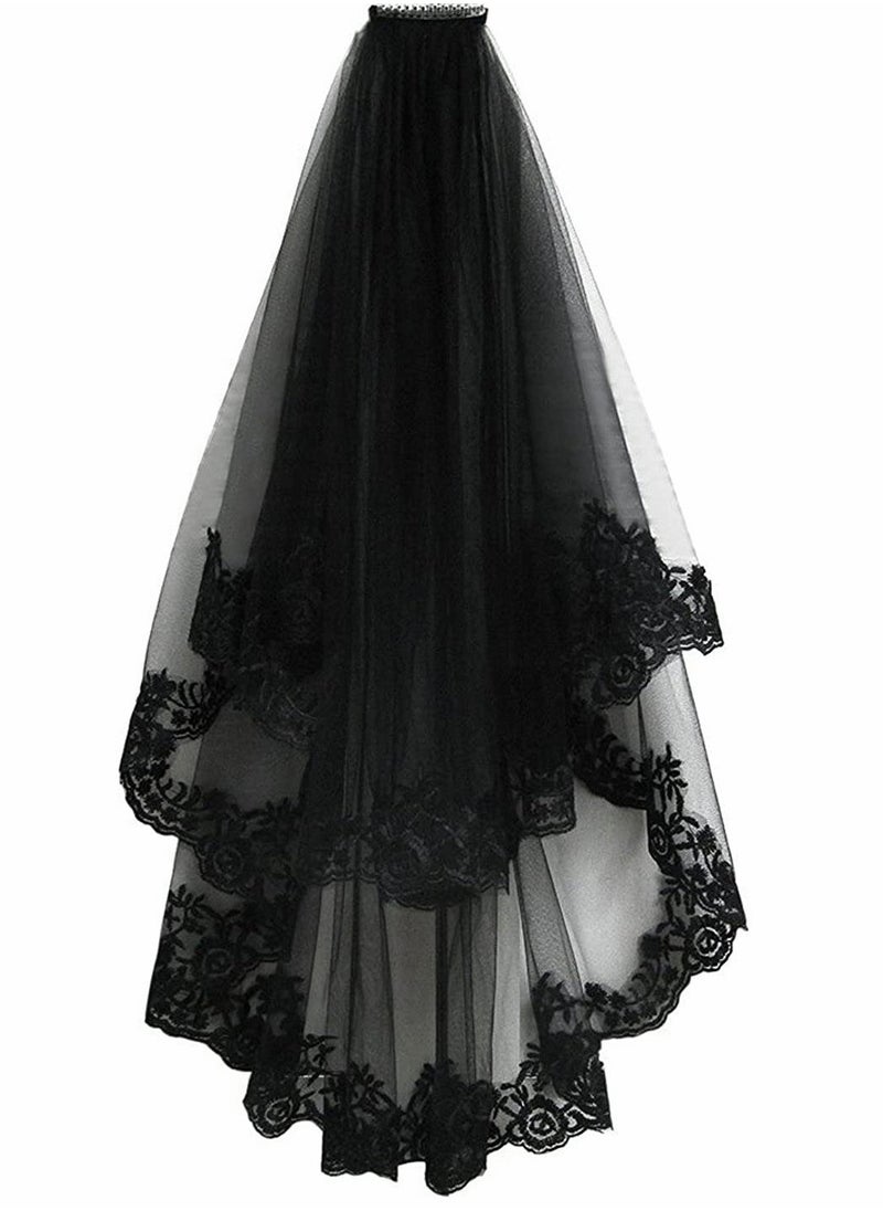 Generic - Elegant Lace Fingertip Wedding Veil for Brides, 2 Tier Tulle with Comb, Perfect for Festivals and Special Occasions - Image 1